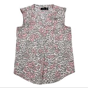 Apt. 9 Grey Pink Leopard Cap Sleeve Blouse Top Size XS